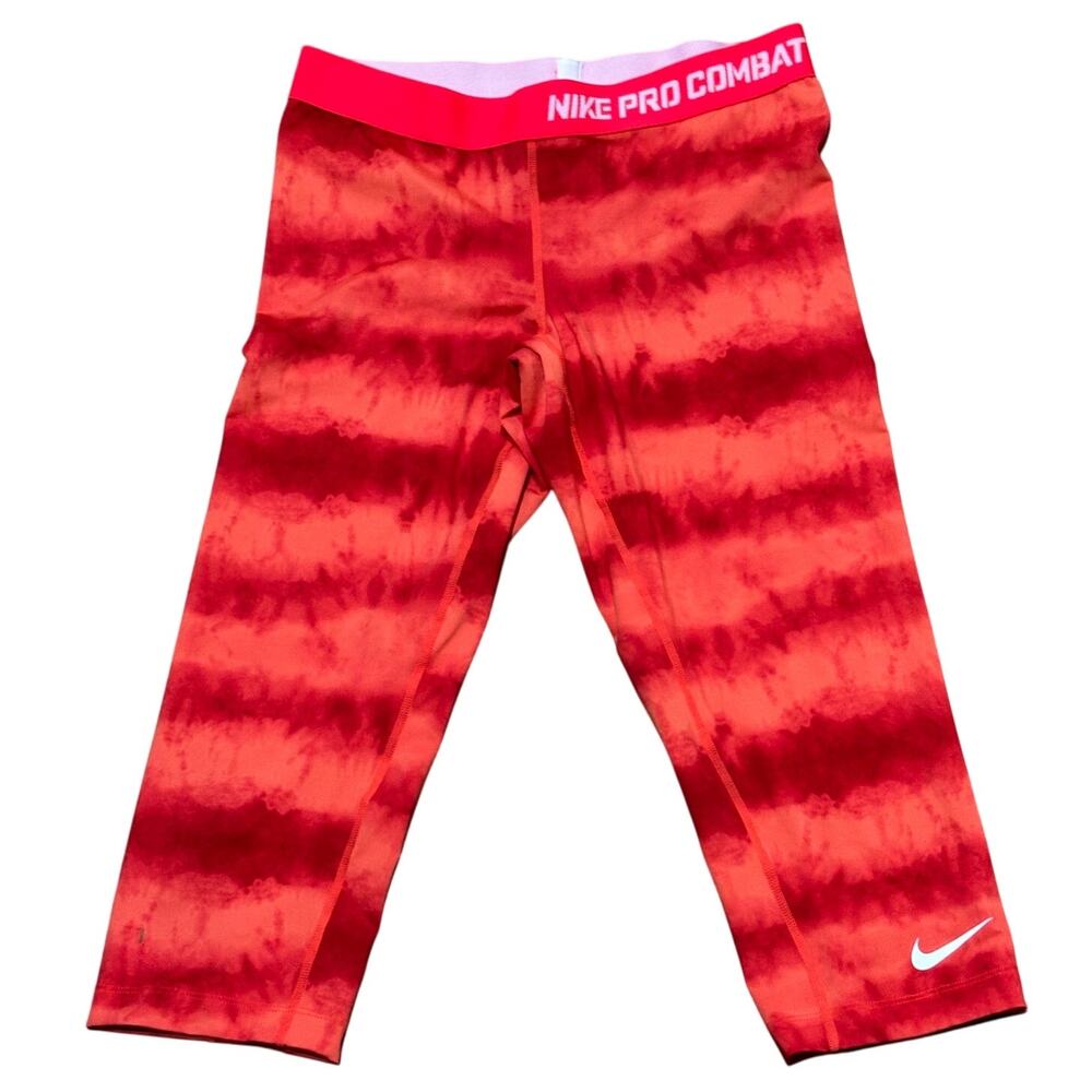 Nike Pro Combat Compression Pants Women's Large Orange Tie Dye Look Cropped